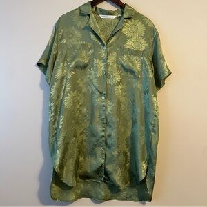 Victoria's Secret Olive Green Floral Satin Sleep Shirt Dress Women’s M